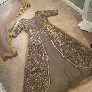 Mauve and gold Anarkali dress